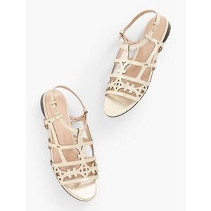 Talbots Metallic Gold Leather Laser Cut Slingback Flat Sandals 8M